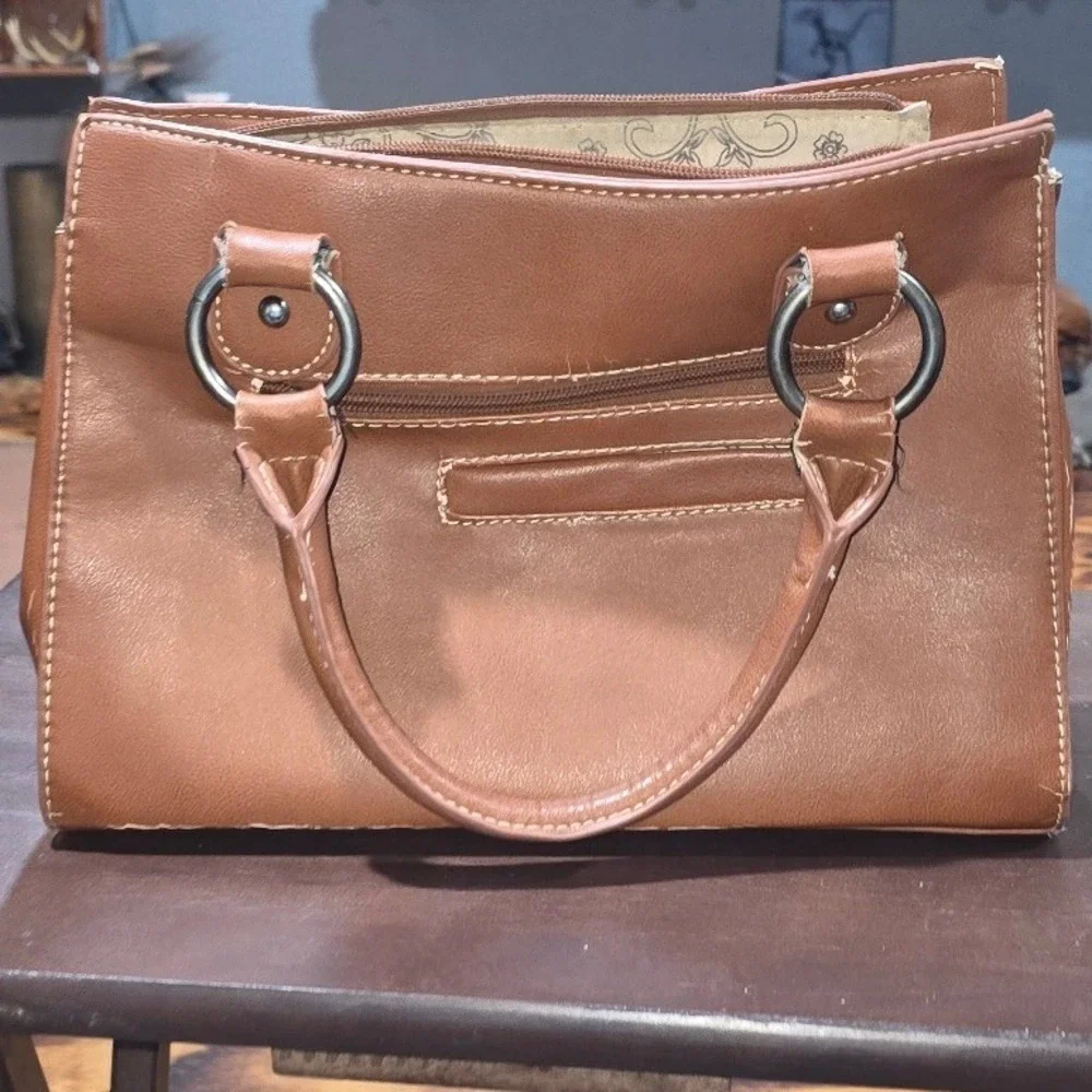 Montana West Studded Western Satchel Handbag Tan Faux Leather Southwestern Boho